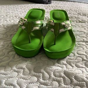 Coach Lime green platform flip-flops